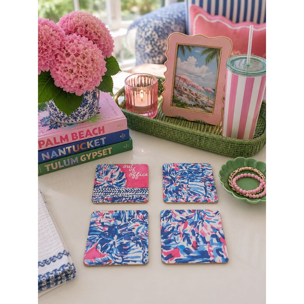 Set Of 4 Handmade Coasters Preppy Coastal Cottage Beachy Entertaining Hostess